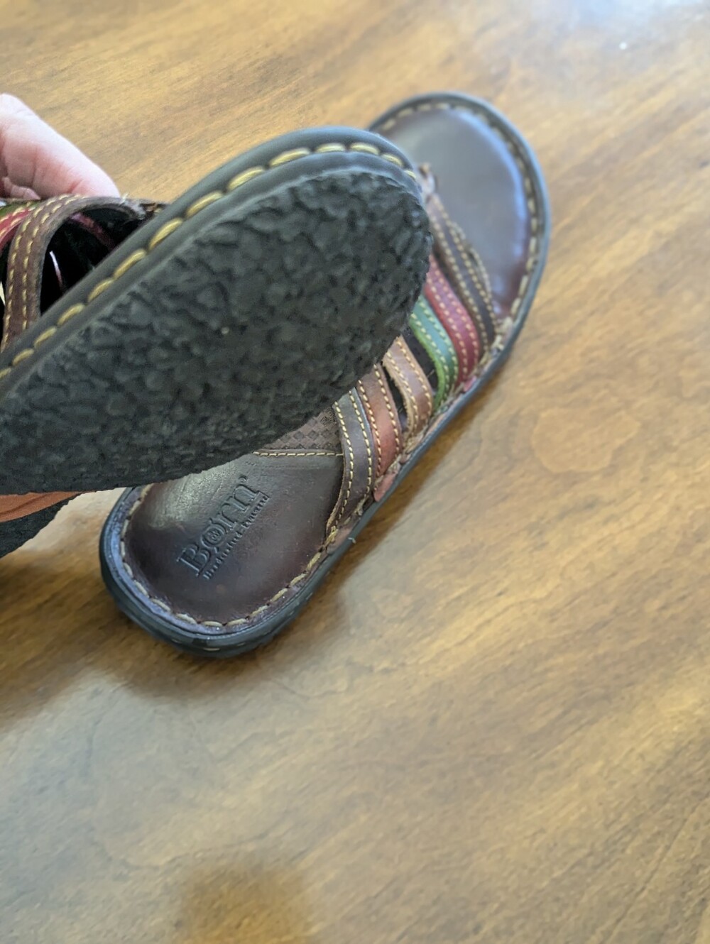NWOT BORN Ela Multi ColorHandcrafted Leather Thong Sandal Imported US6 - Picture 7 of 8
